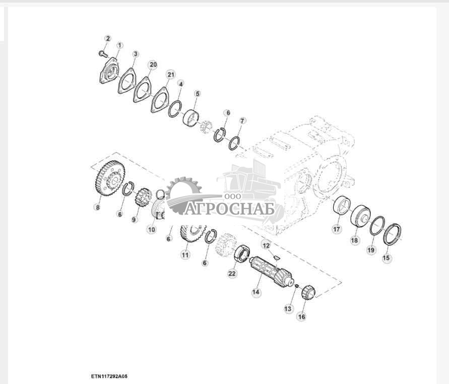 Вал-шестерня трансмиссии, шестерни и подшипники, 25 kmh 
